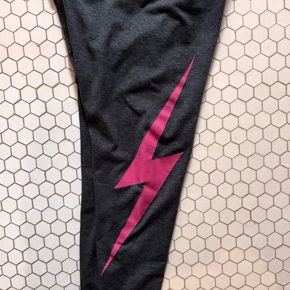 Aviator Nation Gray Leggings with Pink Lightning Bolt - Picture 2 of 3